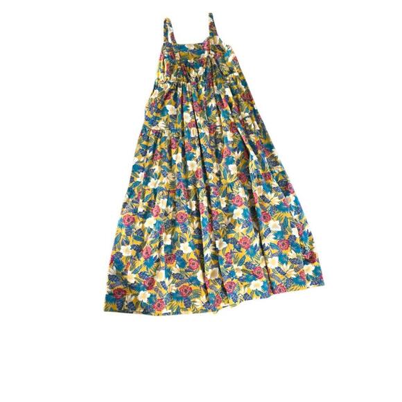DlP Dress Womens Large Yellow Red Green White Floral Sleeveless Maxi Tiered - Picture 2 of 7